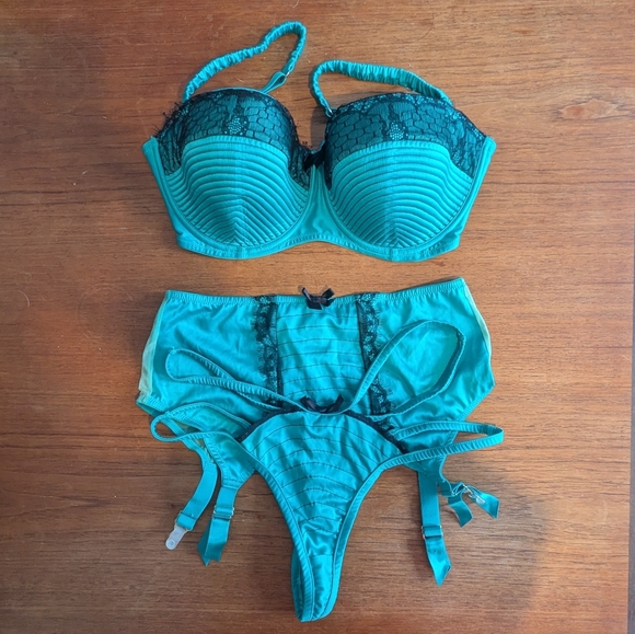 Playful Promises Other - Teal and Black Lingerie Set